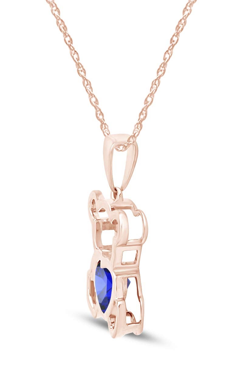 AFFY Teddy Bear Pendant Necklace for Women, 14K Rose Gold Over 925 Sterling Silver with Heart-Shaped Simulated BlueSapphire Cute Love Jewelry Gift with 18" Rope Chain - Image 3